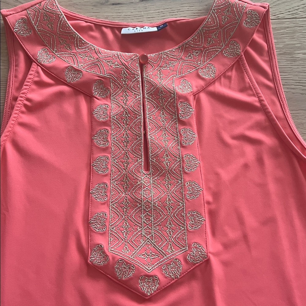 CABANA LIFE CORAL METALLIC SLEEVELESS SHIFT MINI DRESS Size Medium UPF - Picture 3 of 8